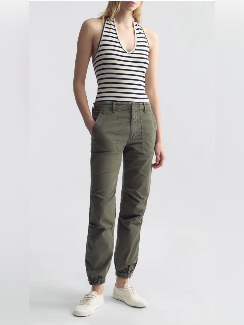 Nili Lotan Utility Cotton Cropped Tapered Leg Pants Olive Green Size 4‎